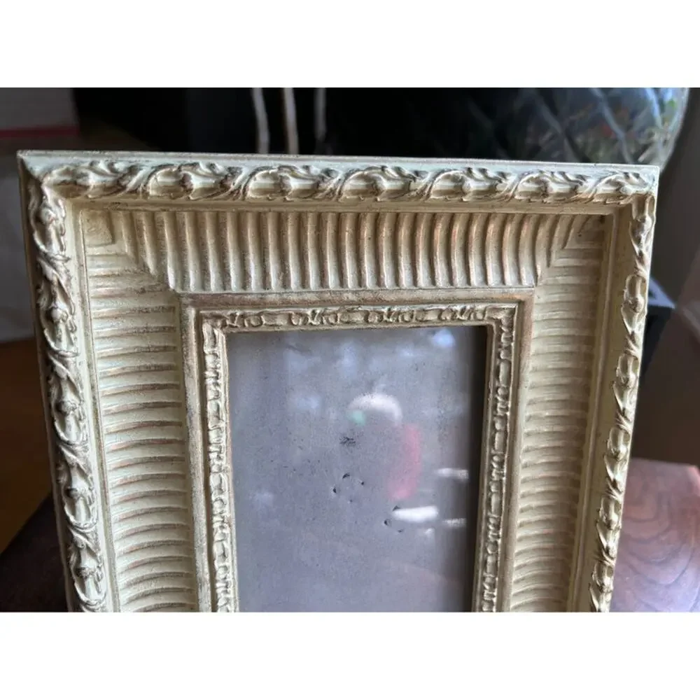Vintage cream heavily textured photo frame French mirror ribbed pattern Thailand